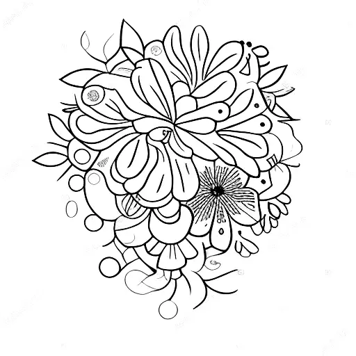 A girly body silhouette filled with several wound patches with flowers growing from the wound, representing self healing tattoo design idea