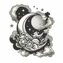 crescent moon in clouds with small stars tattoo design idea