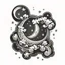 crescent moon in clouds with small stars tattoo design idea