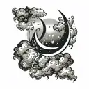 crescent moon in clouds with small stars tattoo design idea
