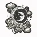 crescent moon in clouds with small stars tattoo design idea