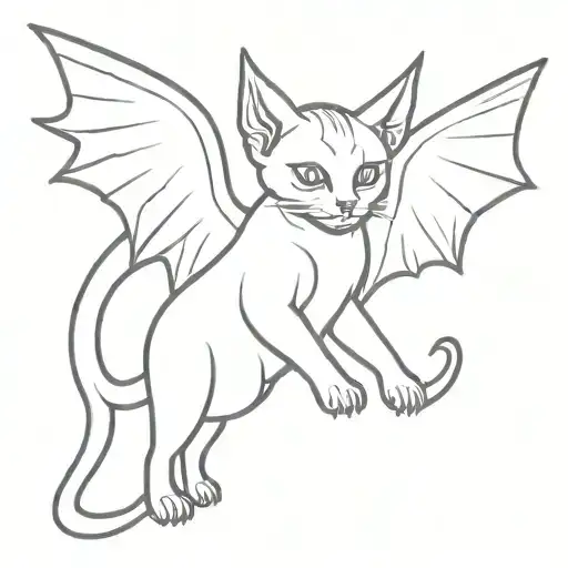 devil kitten wuth wings flying tattoo design idea