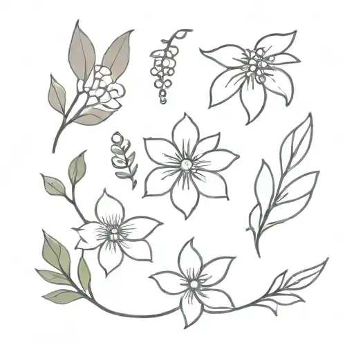 chrysanthemum flower, violet flower, lily of the valley flower, snow drop flower and holly berry flower  tattoo design idea