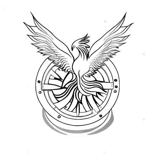 A phoenix rising from a cinema reel, symbolizing rebirth and love for movies tattoo design idea