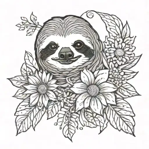 sloth larkspur chrysanthemum aster flower tattoo design idea