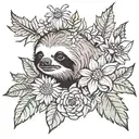 sloth larkspur chrysanthemum aster flower tattoo design idea