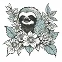sloth larkspur chrysanthemum aster flower tattoo design idea