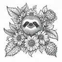 sloth larkspur chrysanthemum aster flower tattoo design idea