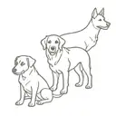 small tattoo design featuring four dogs - a Bernese, a Doberman, a Dalmatian, and a white Swiss Shepherd.  tattoo design idea