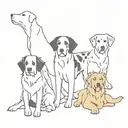 small tattoo design featuring four dogs - a Bernese, a Doberman, a Dalmatian, and a white Swiss Shepherd.  tattoo design idea