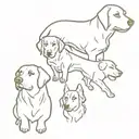 small tattoo design featuring four dogs - a Bernese, a Doberman, a Dalmatian, and a white Swiss Shepherd.  tattoo design idea