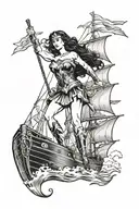 wonder woman on clipper ship named burn the ships tattoo design idea