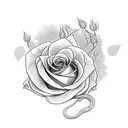 Neck tatto with the letter MAC with roses and a dragon snake wraped around the roses tattoo design idea