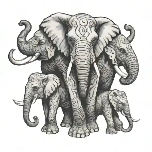 3 headed elephant tattoo design idea