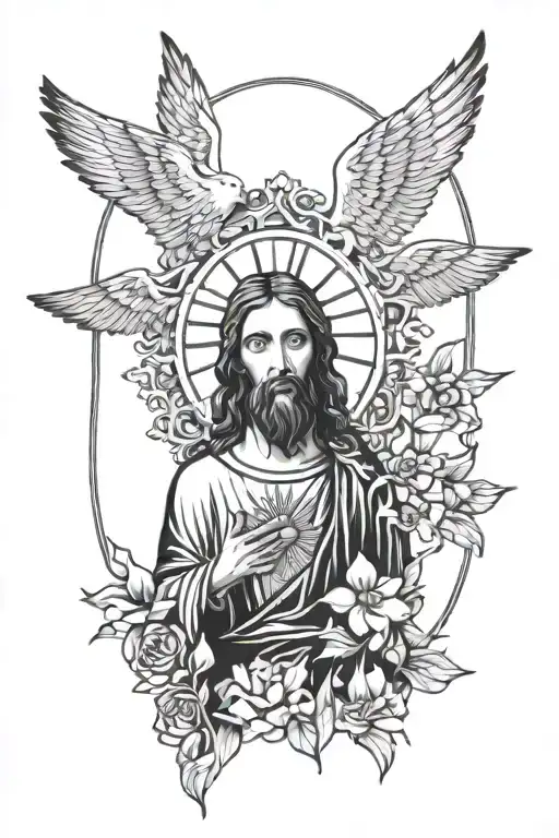 Jesus Christ, Holy Father and Holy Spirit calf tattoo tattoo design idea