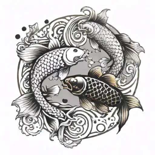 koi fishes swimming in yin yang symbol tattoo design idea
