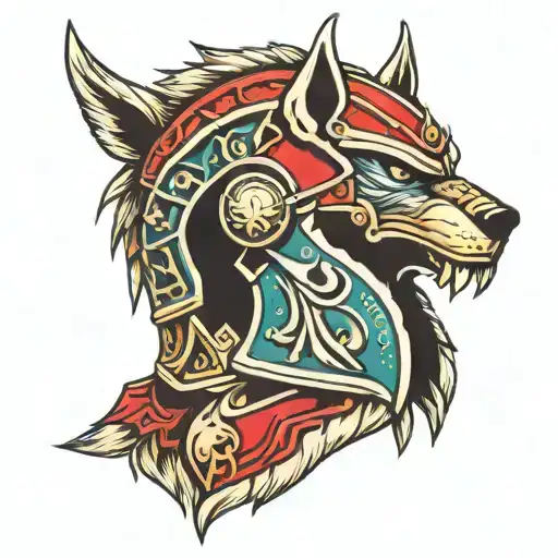 sparta helmet wolf head tattoo design idea
