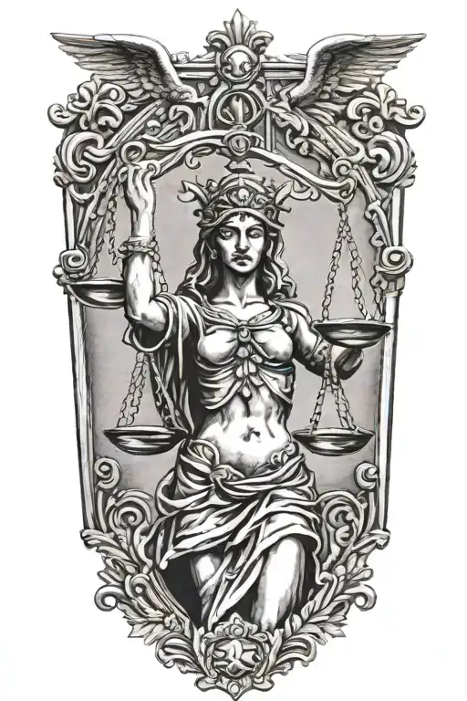 lady justice blindfolded tattoo design idea