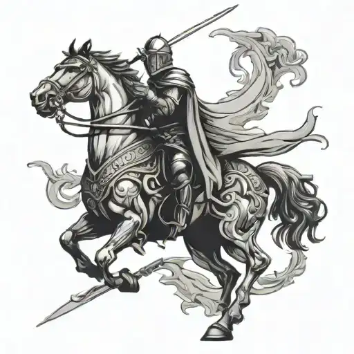 knight holding sword on a horse tattoo design idea