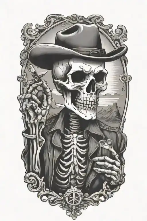 skeleton cowboy smoking cigar tattoo design idea
