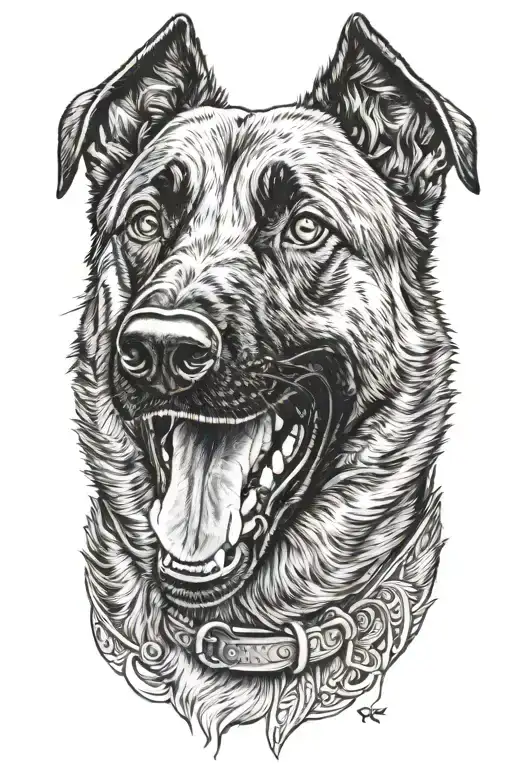 belgian malinois mouth open growling tattoo design idea