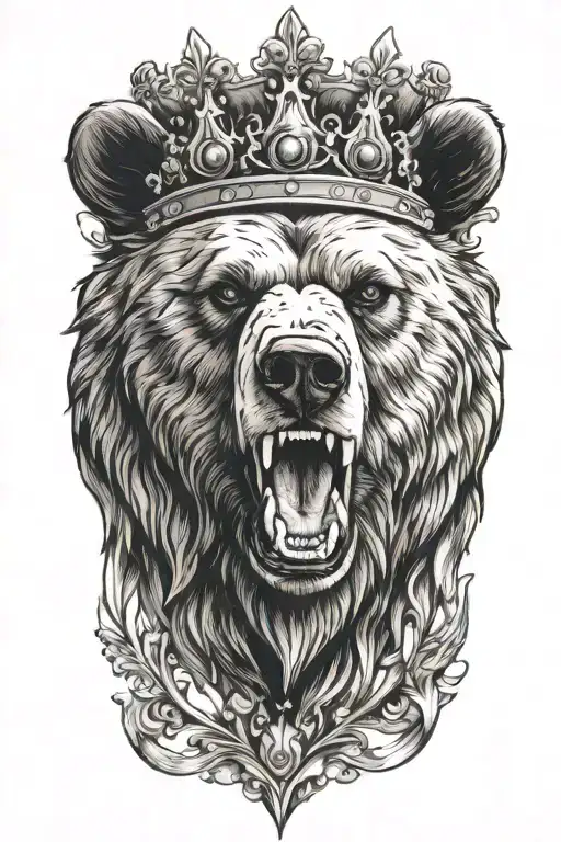 bear roaring with a crown tattoo design idea
