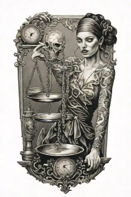 blindfolded woman holding scales tattoo design idea