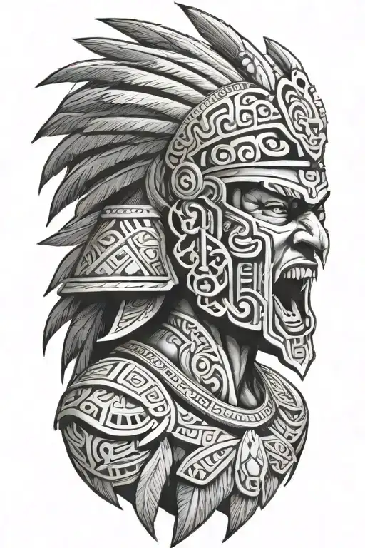 aztec warrior screaming intense tattoo design idea