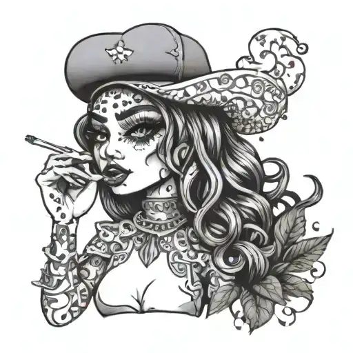 A Bratz doll smoking weed with a psychedelic makeup design tattoo design idea