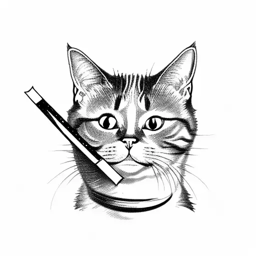 cat smoking joint tattoo design idea