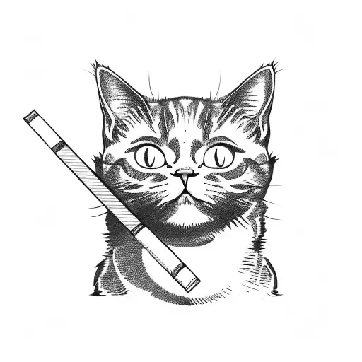 cat smoking joint tattoo design idea