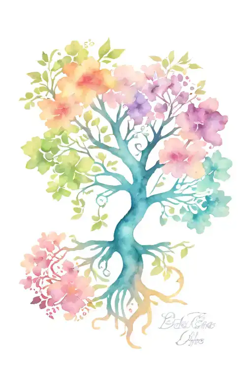 celtic tree of life, branches spell "carter", roots spell "betty lou" tattoo design idea