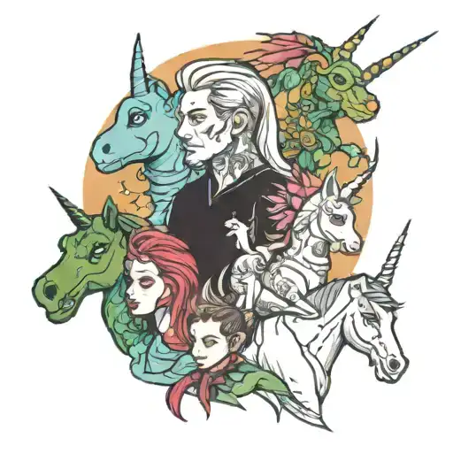 madalynn with a unicorn, kameron with planets, Owen with dinosaurs, adrian with love  tattoo design idea