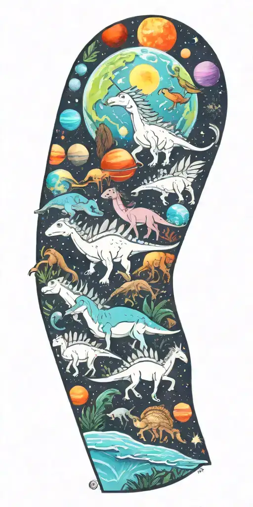Kameron, Planets, Madalynn, Unicorn, Owen, Dinosaurs tattoo design idea