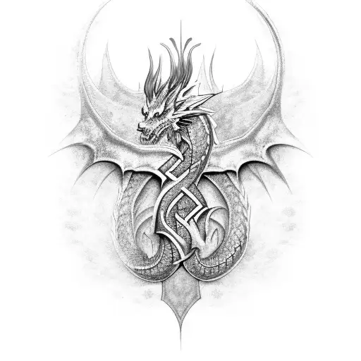 Nordic Dragon back tattoo piece runic  tattoo design idea
