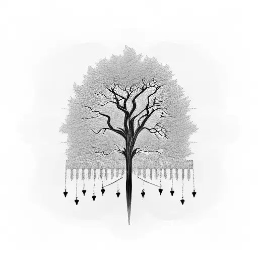 Piano keys intertwined with tree branches tattoo design idea