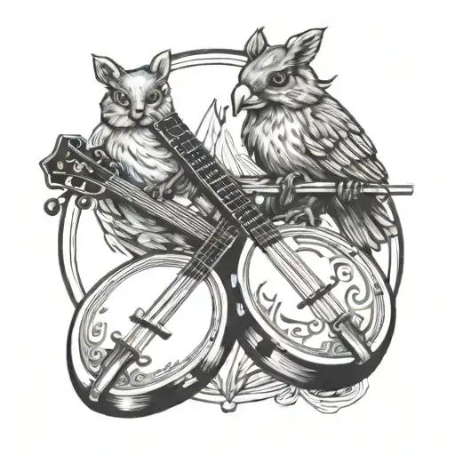 two banjos and a heart shape tattoo design idea
