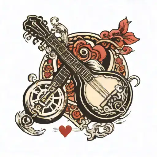 two banjos and a heart shaped lock tattoo design idea