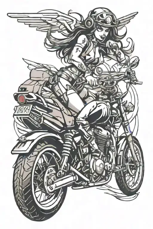 Combine strip club elements with tools for mechanic and woman on a motorcycle imagery in a black-grey design tattoo design idea