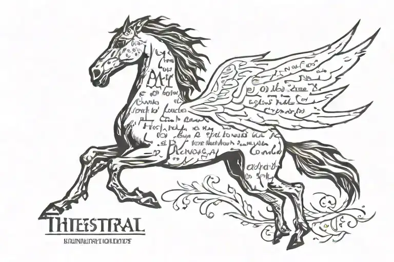 thestral flying silhouette with harry potter quote tattoo design idea