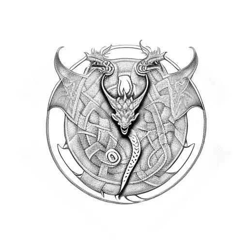 Celtic defender band with dragon in the middle tattoo design idea