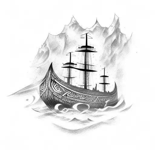 burning Viking boat tattoo design idea