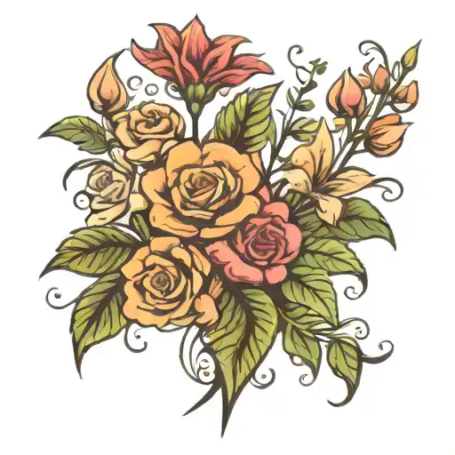 flowers birthday month flower bouquet tattoo design idea