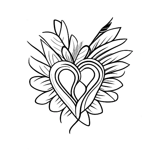 two feather pens forming a heart tattoo design idea