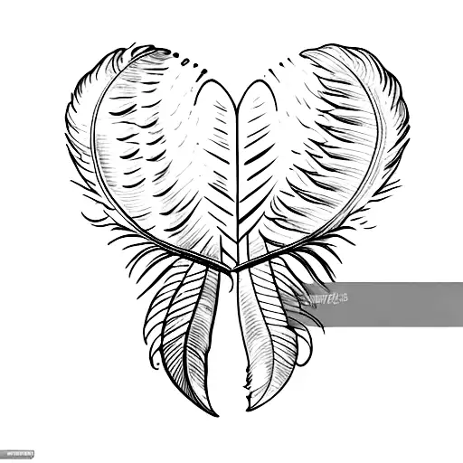 two feather pen forming a heart tattoo design idea