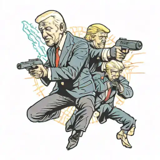 biden and trump shooting lasers tattoo design idea