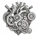 An intricate mechanical heart with gears and pistons, symbolizing the love for guns and cars tattoo design idea