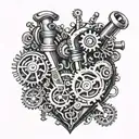 An intricate mechanical heart with gears and pistons, symbolizing the love for guns and cars tattoo design idea