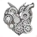 An intricate mechanical heart with gears and pistons, symbolizing the love for guns and cars tattoo design idea