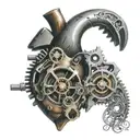 An intricate mechanical heart with gears and pistons, symbolizing the love for guns and cars tattoo design idea